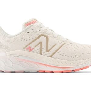 New Balance Women's Athletic Shoe in Cream with Coral Accents